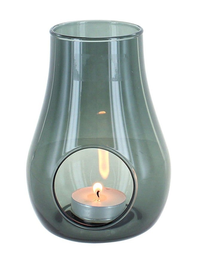 Blue Rose Polish Pottery - Smoky Grey Hurricane Candle Holder - 6.25" Tall - Hand-Blown Polish Glassware